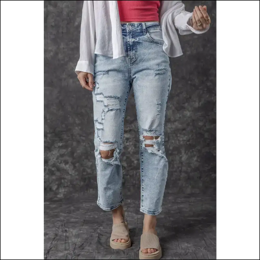 Distressed High Waist Jeans: where your Curves Meet Existential Dread 😂👖 - Light / 10 - Jeans on Sale Worldwide Shipping