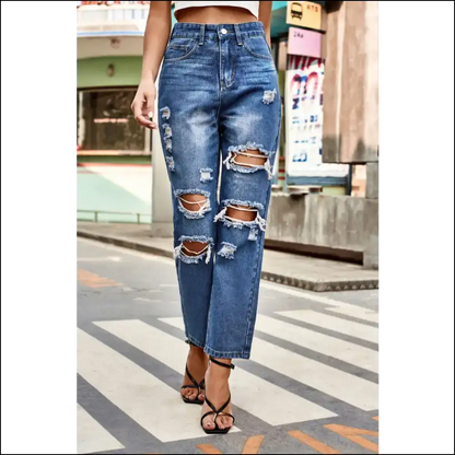 Distressed High Waist Straight Jeans: Wear your Personality not Ex’s! 😂 - Jeans on Sale Worldwide Shipping