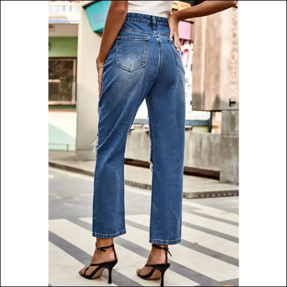 Distressed High Waist Straight Jeans: Wear your Personality not Ex’s! 😂 - Jeans on Sale Worldwide Shipping