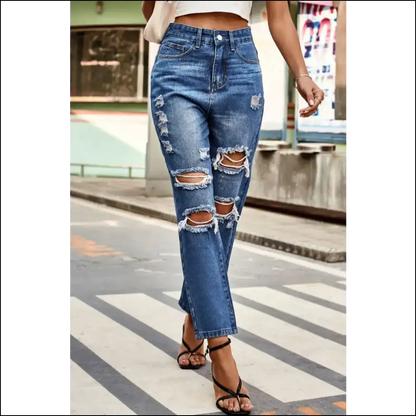 Distressed High Waist Straight Jeans: Wear your Personality not Ex’s! 😂 - Jeans on Sale Worldwide Shipping