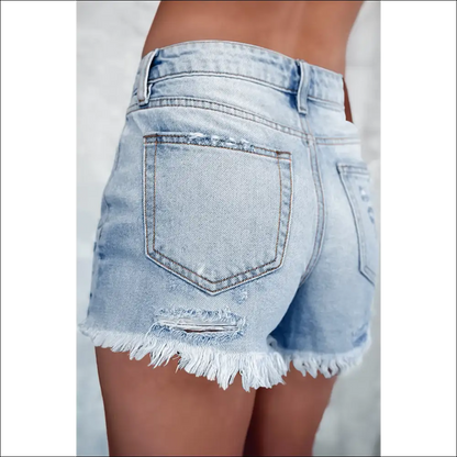 Distressed Raw Hem Denim Shorts - on Sale Worldwide Shipping