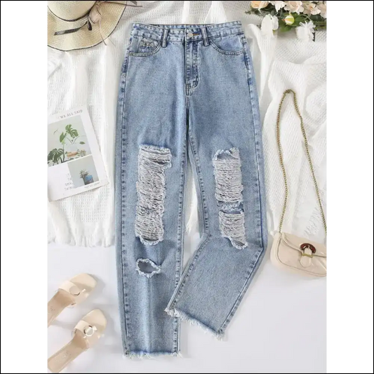 Distressed Raw Hem Jeans: Because Life’s too Short for Boring Pants! 😂👖 - Light / Xl - Jeans on Sale Worldwide Shipping