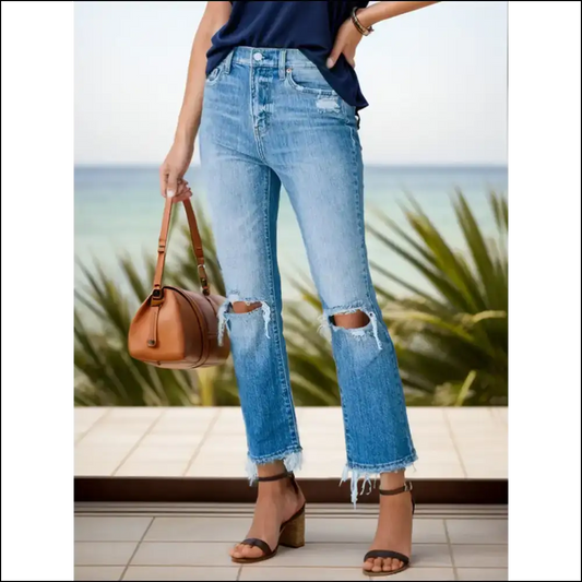 Distressed Raw Hem Jeans: Because Life’s too Short for Perfect Pants! 😂 - Light / s - Jeans on Sale Worldwide Shipping