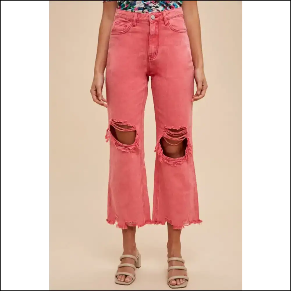 Distressed Raw Hem Jeans: the Fun Side of Fashion with Annie Wear 😜 - Strawberry / s - Jeans on Sale Worldwide Shipping