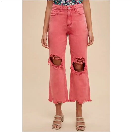 Distressed Raw Hem Jeans: the Fun Side of Fashion with Annie Wear 😜 - Strawberry / s - Jeans on Sale Worldwide Shipping