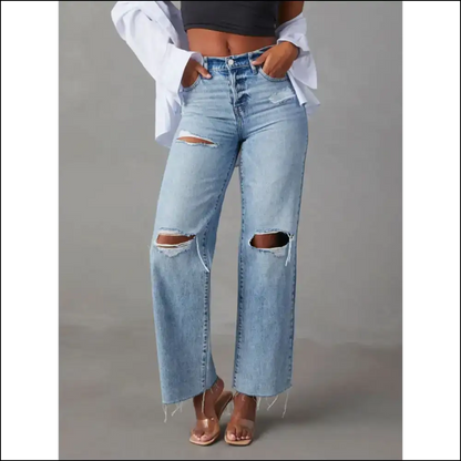Distressed Straight Leg Jeans: Embrace Chic Without the Bank Heist 💸😂 - Light / m - Jeans on Sale Worldwide Shipping
