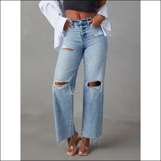 Distressed Straight Leg Jeans: Embrace Chic Without the Bank Heist 💸😂 - Light / m - Jeans on Sale Worldwide Shipping