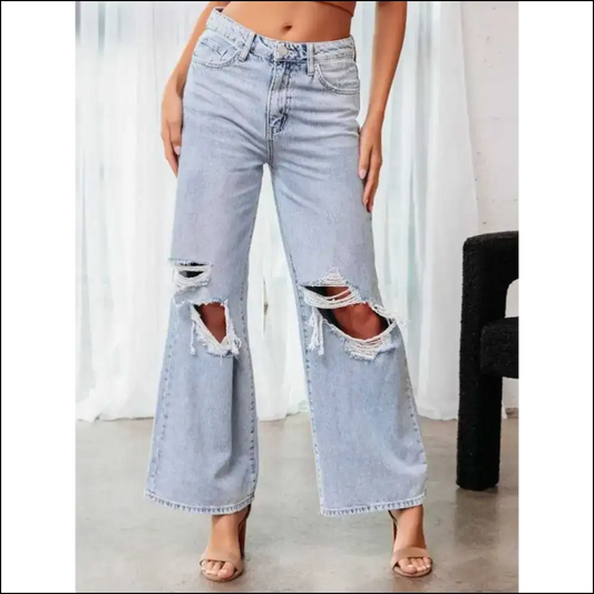 Distressed Wide Leg Jeans: Because who Needs a Personal Space? - Light Blue / 2xl - Jeans on Sale Worldwide Shipping