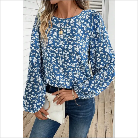 Ditsy Floral Doom Bloom: a Needful Things Must-have 🌼💀 - Blue / s - Blouses on Sale Worldwide Shipping