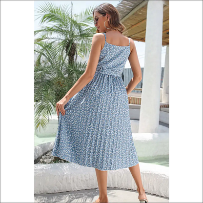 Ditsy Floral Midi Dress with Belt and Spaghetti Straps - Dresses on Sale Worldwide Shipping