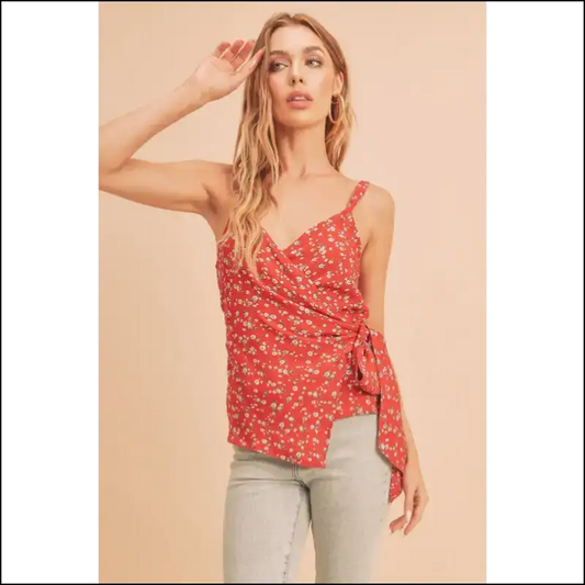 Ditsy Floral Surplice Cami with Adjustable Straps - Tank Tops on Sale Worldwide Shipping