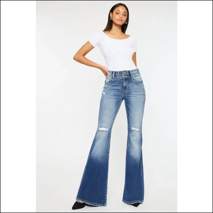Diva Alert: Unleash your Inner Kancan High Rise Queen in Flare Jeans! 💃✨ - Dark / 9 - Jeans on Sale Worldwide Shipping