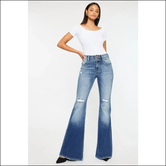 Diva Alert: Unleash your Inner Kancan High Rise Queen in Flare Jeans! 💃✨ - Dark / 9 - Jeans on Sale Worldwide Shipping