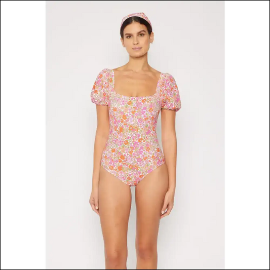 Dive Into Flirty Fun with the Marina West Floral Puff Sleeve 💦🌸 - Pink / 2xl - One-piece one Piece Swimwear on Sale Worldwide Shipping
