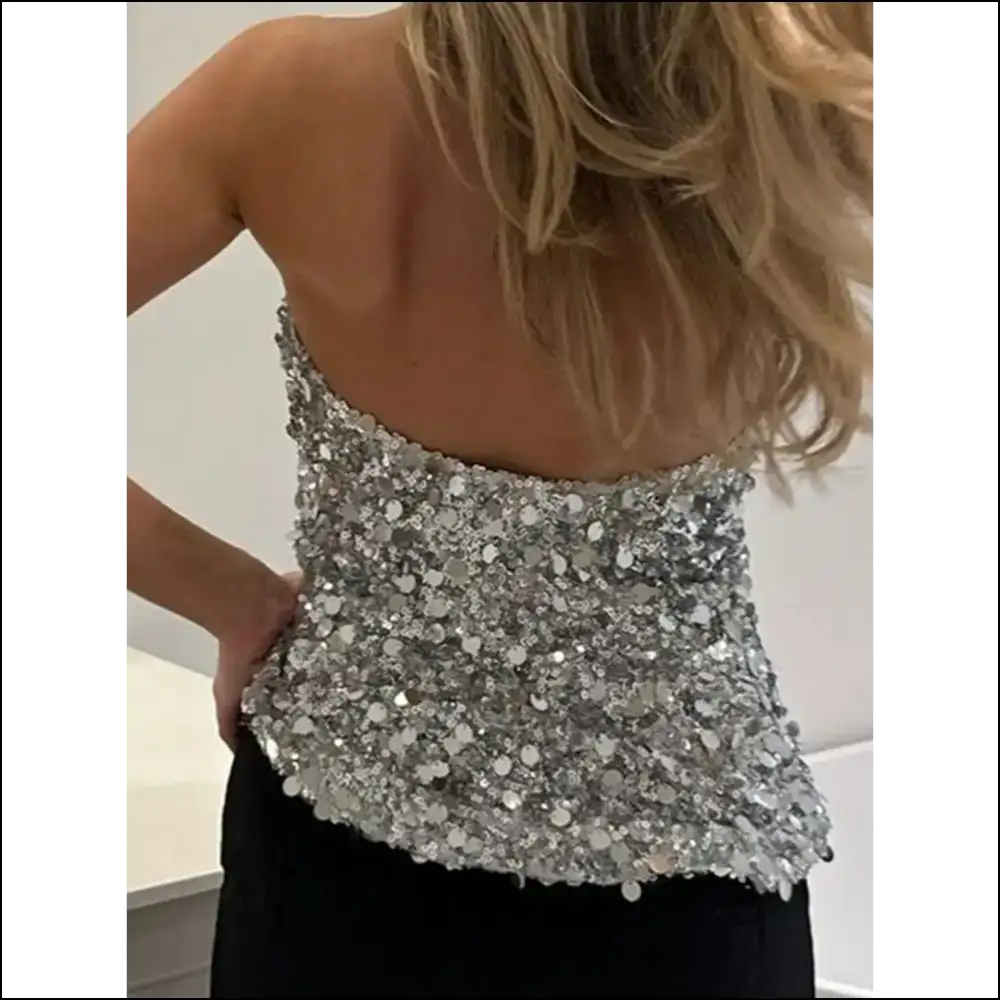 Divine Sequin Halter Neck Tank Top - Tops on Sale Worldwide Shipping