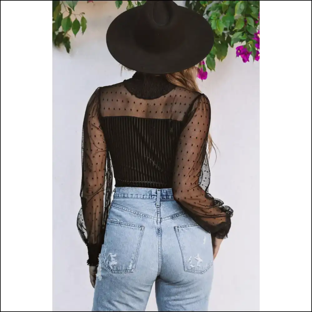 Dotty Puff Sleeve Sheer Bodysuit: i Slay! 😈 Needful Things - Bodysuit on Sale Worldwide Shipping
