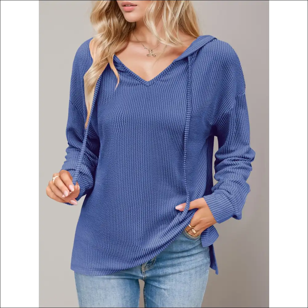 Double Take Dropped Shoulder Hoodie - Aqua / s - Hoodies Sweatshirts & on Sale Worldwide Shipping