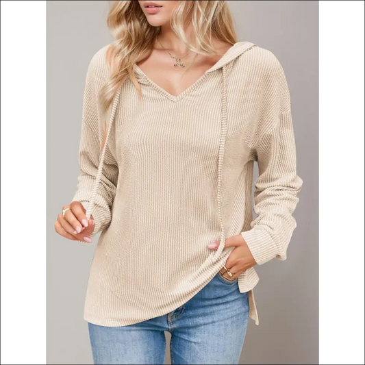 Double Take Dropped Shoulder Hoodie - Tan / s - Hoodies Sweatshirts & on Sale Worldwide Shipping