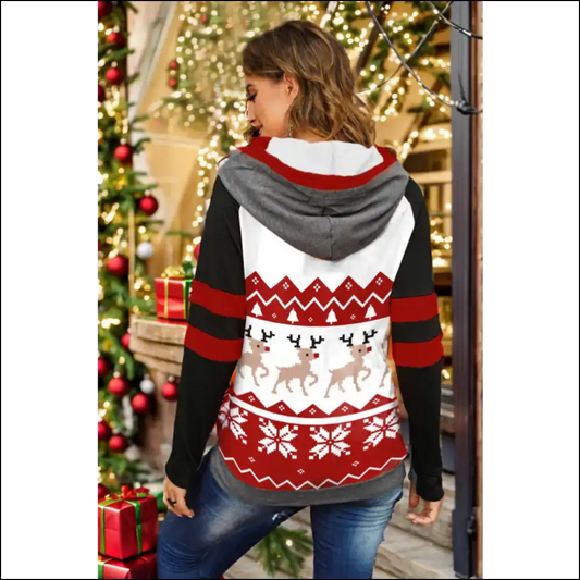 Double Take Holiday Drawstring Hoodie - Hoodies Sweatshirts & on Sale Worldwide Shipping