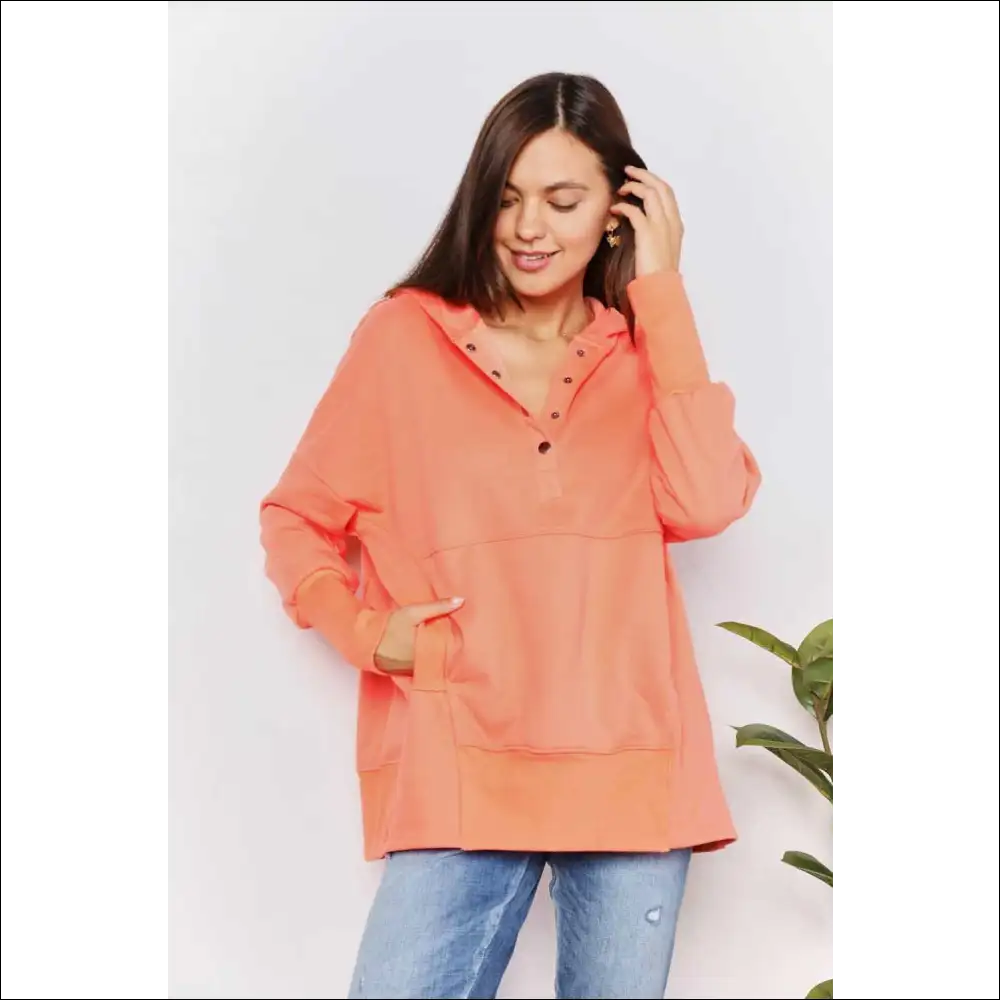 Double Take Quarter-snap Hoodie - Tangerine / s - Hoodies Sweatshirts & on Sale Worldwide Shipping