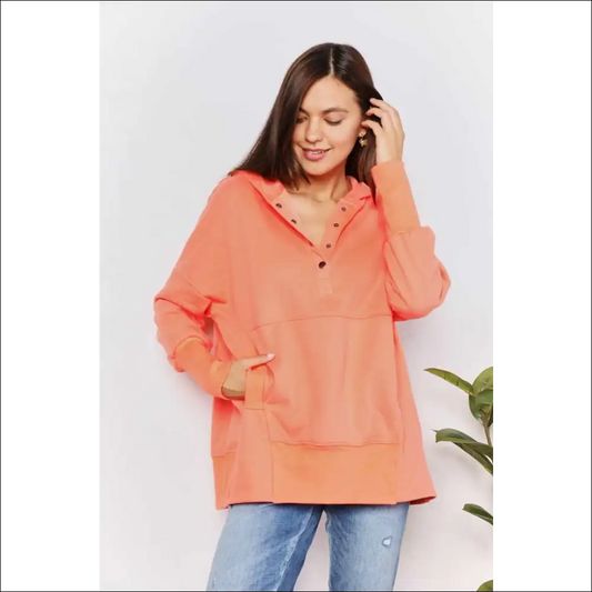 Double Take Quarter-snap Hoodie - Tangerine / s - Hoodies Sweatshirts & on Sale Worldwide Shipping