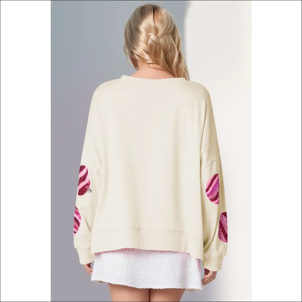 Double Take Sequin Round Neck Long Sleeve Sweatshirt - Sweatshirts & Hoodies on Sale Worldwide Shipping