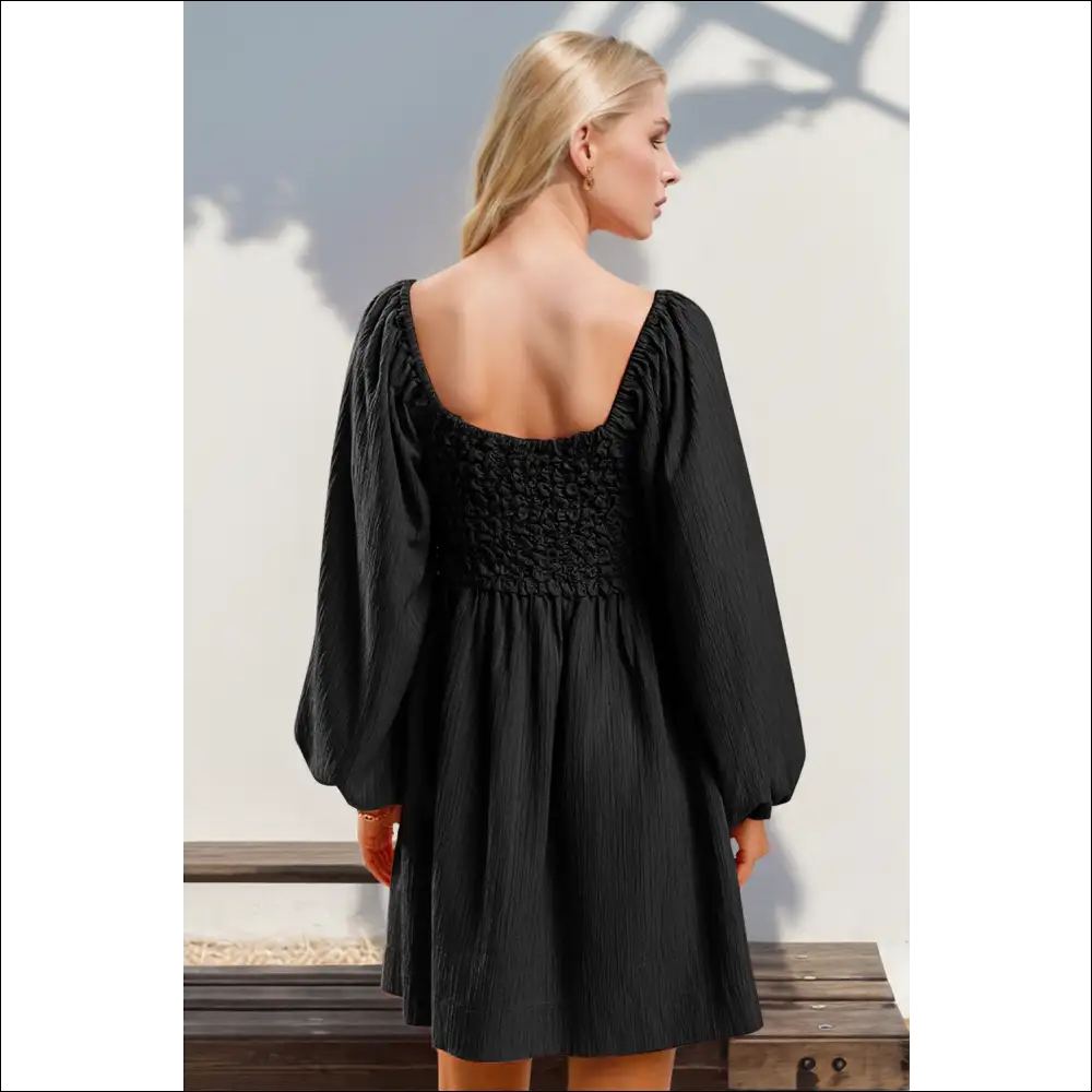 Double Take Texture Smocked Balloon Sleeve Mini Dress - Dresses on Sale Worldwide Shipping