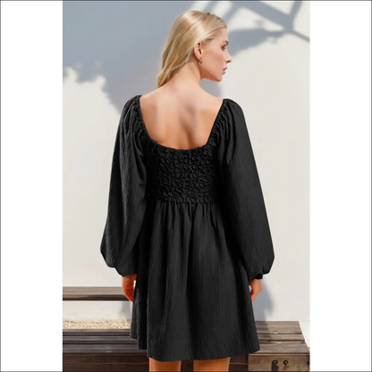 Double Take Texture Smocked Balloon Sleeve Mini Dress - Dresses on Sale Worldwide Shipping