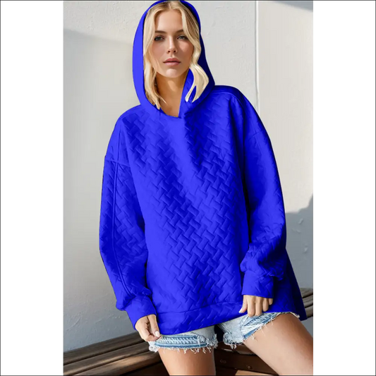 Double Take Textured Drop Shoulder Hoodie - Blue / 2xl - Hoodies Sweatshirts & on Sale Worldwide Shipping