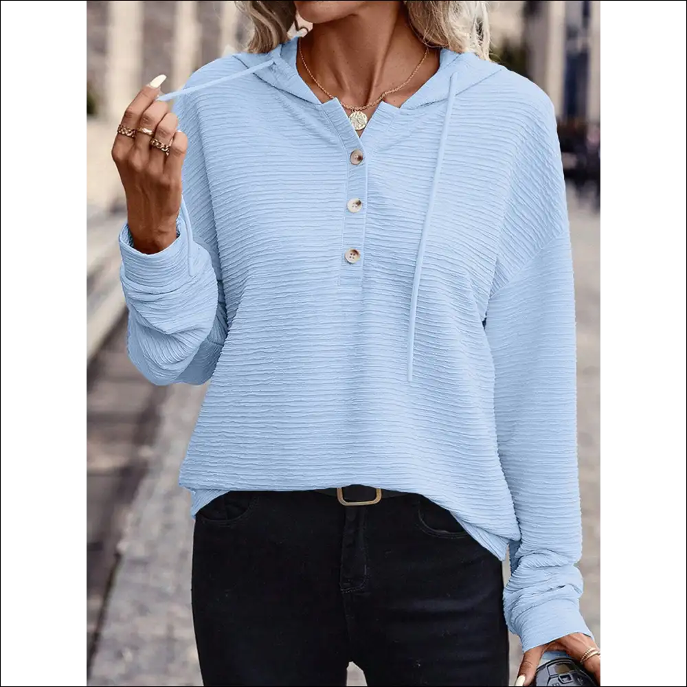 Drawstring Quarter Button Long Sleeve Hoodie - Light / s - Sweatshirts & Hoodies on Sale Worldwide Shipping
