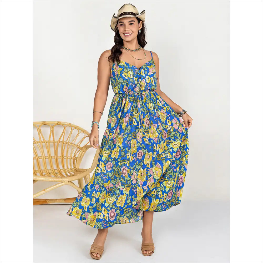 Chic Drawstring Ruffle Hem Maxi Dress - Dirty Blue / 2xl - Dresses on Sale Worldwide Shipping