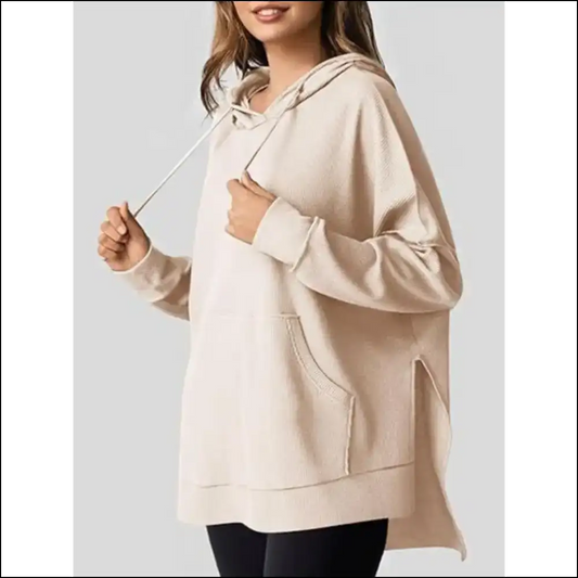 Drawstring Slit Long Sleeve Hoodie - Sand / Xl - Hoodies Sweatshirts & on Sale Worldwide Shipping