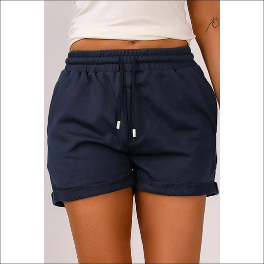 Chic Drawstring Waist Cuffed Shorts - Dark Blue / s - on Sale Worldwide Shipping