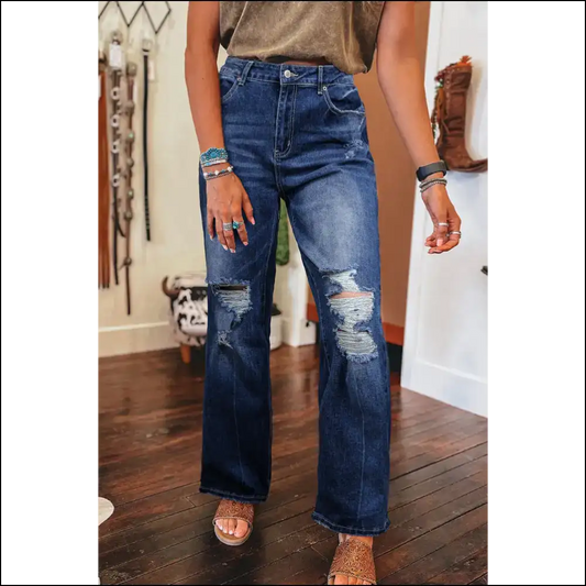 Dusk Blue High Rise Ripped Jeans: Ass Gas or Grass no one Rides Free! 👖 Needful Things - 4 - Jeans on Sale Worldwide Shipping