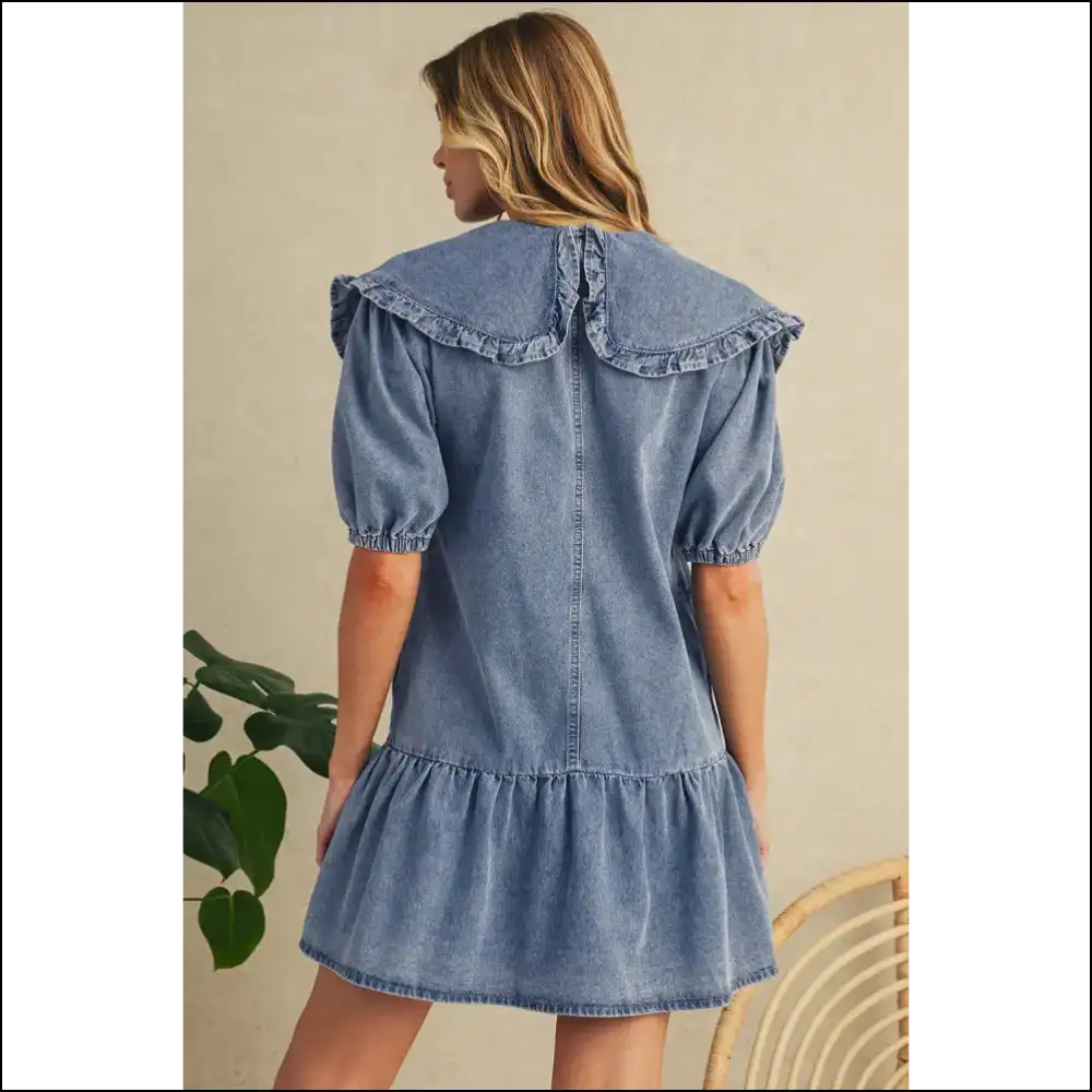 Dusk Blue Ruffle Denim Mini Dress: your ?Damn Girl!’ Fit 💙 - Short Dresses on Sale Worldwide Shipping