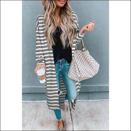 Duster Cardigan: Needful Things’ Chic Black Stripe of Doom! 💀 - s - Cardigans on Sale Worldwide Shipping