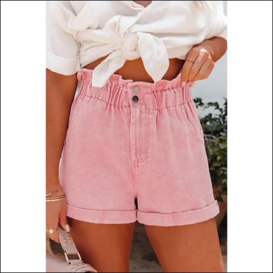 Dusty Pink Denim Shorts: High Waist! 🍑 Vintage Washed Glory! 🤩 - 6 - Shorts on Sale Worldwide Shipping