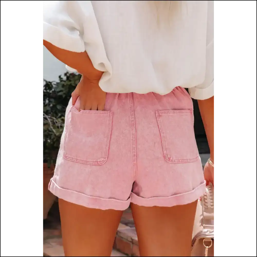 Dusty Pink Denim Shorts: High Waist! 🍑 Vintage Washed Glory! 🤩 - Shorts on Sale Worldwide Shipping