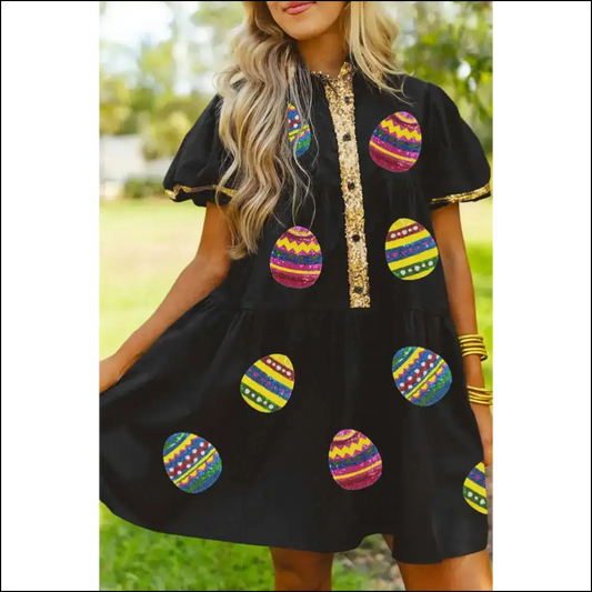 Egg-cellent Easter Egg Sequin Dress: Needful Things 🐣 - Black / s - Short Dresses on Sale Worldwide Shipping