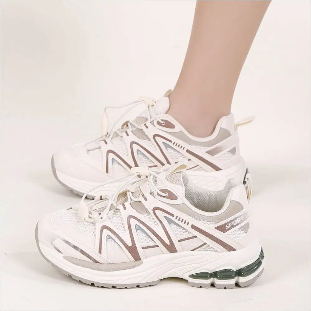 Elastic Lock Laces - Breathable Mesh Athletic Shoes - Beige / 35(us4) - on Sale Worldwide Shipping