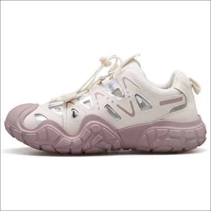 Elastic Lock Laces Round Toe Platform Contrast Athletic Shoes - Pink / 35(us4) - on Sale Worldwide Shipping