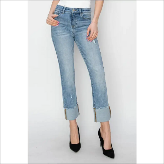 Elevate your Style Game: High Rise Cuffed Jeans for Life’s Twists 😄👖 - Light / 1xl - on Sale Worldwide Shipping