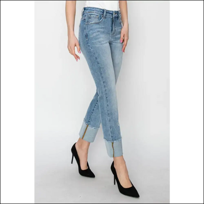 Elevate your Style Game: High Rise Cuffed Jeans for Life’s Twists 😄👖 - on Sale Worldwide Shipping
