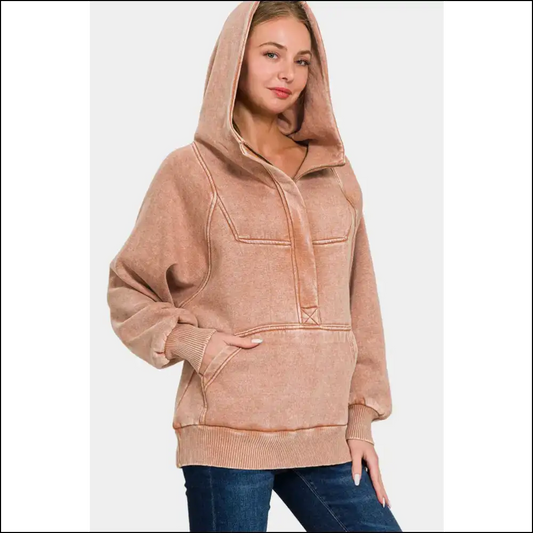 Embrace Cozy Chaos with Zenana Acid Wash Fleece: Style Meets Nap Time! 😄 - Red / s - Sweatshirts & Hoodies on Sale Worldwide Shipping