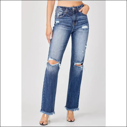 Embrace the Distress with Needful Things Raw Hem Jeans – your Inner Rebel Awaits! 😎✨ - Blue / 3(26) - on Sale Worldwide Shipping