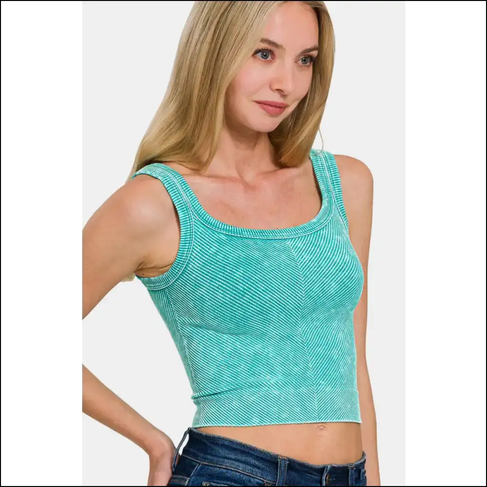 Embrace your Curves in our Needful Things Washed Ribbed Scoop of Awesomeness! 😎✨ - Teal / L/xl - Tank Tops on Sale Worldwide Shipping