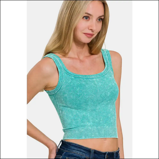 Embrace your Curves in our Needful Things Washed Ribbed Scoop of Awesomeness! 😎✨ - Teal / L/xl - Tank Tops on Sale Worldwide Shipping