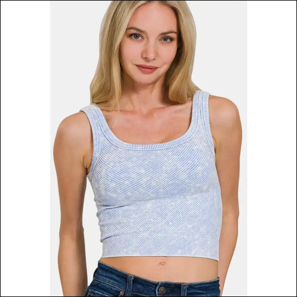 Embrace your Inner Fashion Hero in our Washed Ribbed Scoop Neck Tank! - Blue / S/m - Tank Tops on Sale Worldwide Shipping
