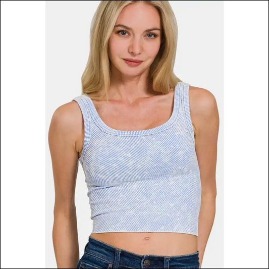 Embrace your Inner Fashion Hero in our Washed Ribbed Scoop Neck Tank! - Blue / S/m - Tank Tops on Sale Worldwide Shipping