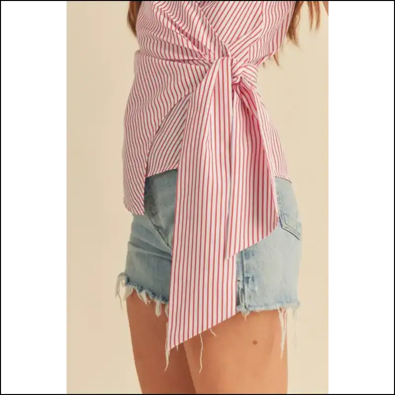 Embrace your Inner Sass with the Aemi + co Knotted Surplice Striped Cami! 😎🎉 - Tank Tops on Sale Worldwide Shipping
